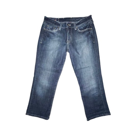 Lucky Brand Classic Rider Crop Dark Wash Distressed Jeans Womens 2 26 23 - Picture 2 of 8